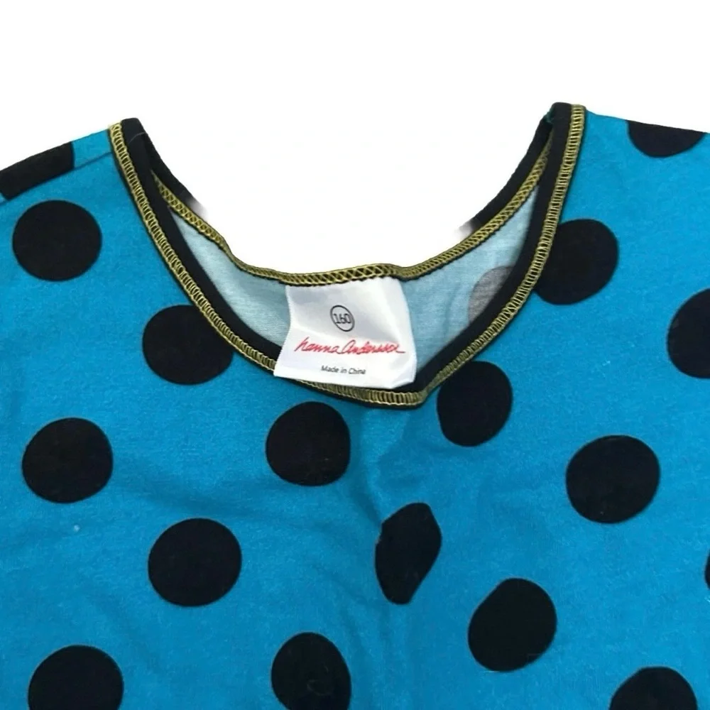 Girls Hanna Andersson Blue Long Sleeve Ruffled Polka Dotted Dress Size 160 cm - Picture 4 of 4